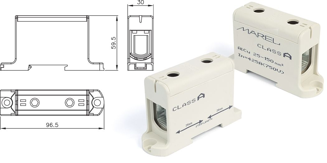 MAREL UNIVERSAL TERMINAL CLASS A 1-POLE 25-150mm²