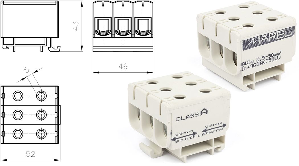 MAREL UNIVERSAL TERMINAL CLASS A 3-POLE 2,5-50mm²